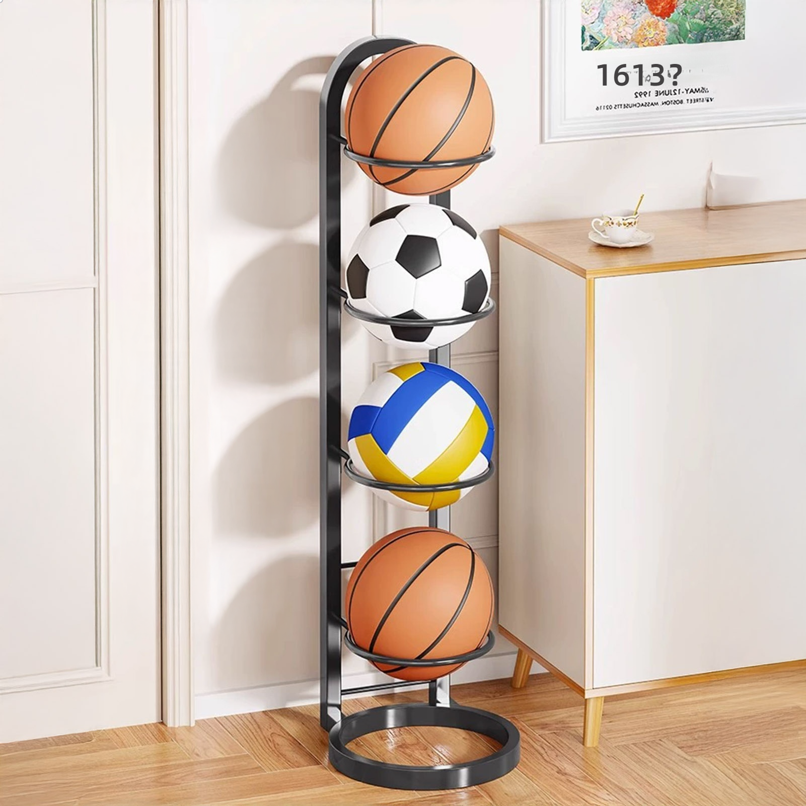 Sports Equipment Holder - Foldable Basketball Rack Multi-Layer Storage Organizer