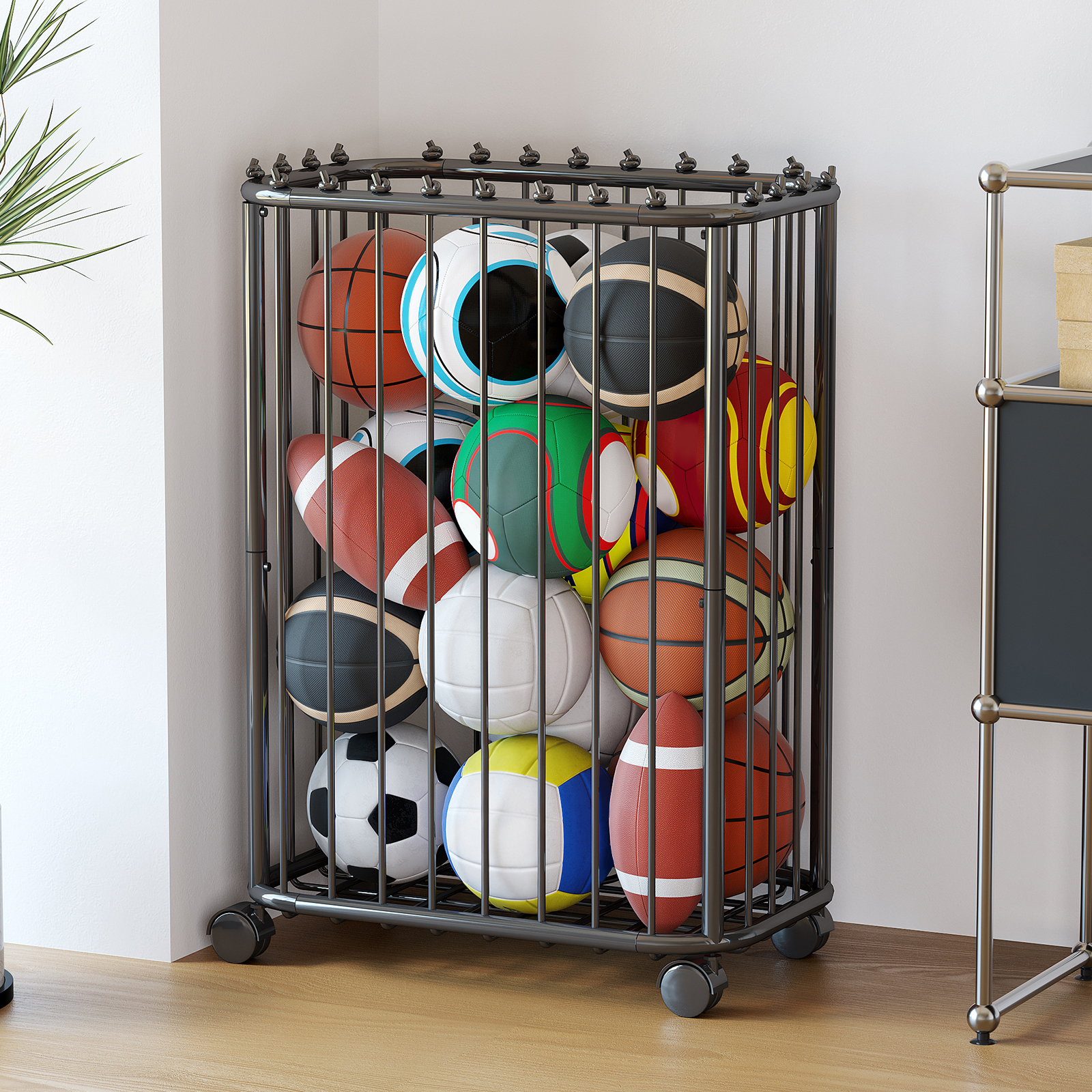 Sports Equipment Holder - Basketball, Football, Tennis Racket Storage Basket